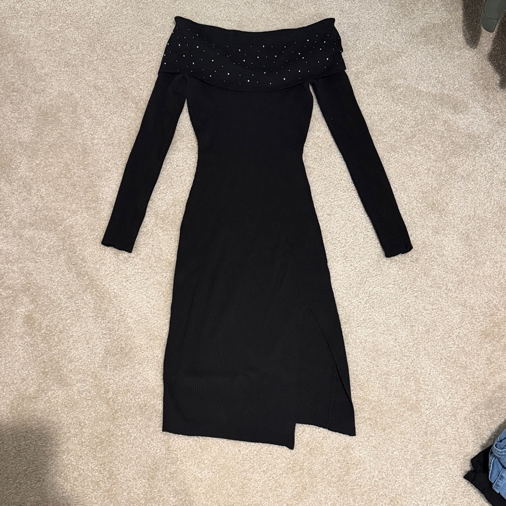 Madden Girl Black Long Sleeve Off-Shoulder Dress